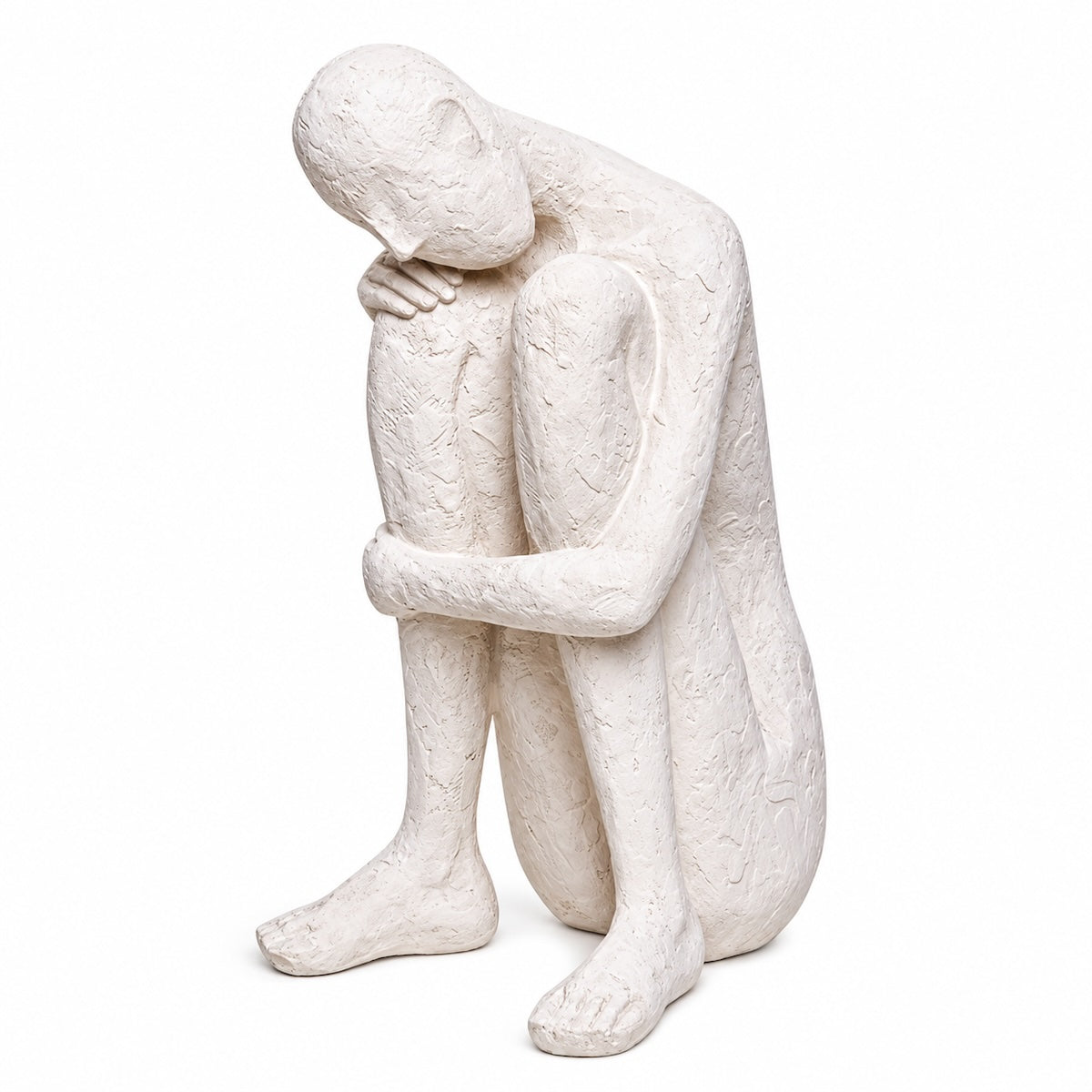 Escultura Figura Sentada Pensativa Creme H 30cm