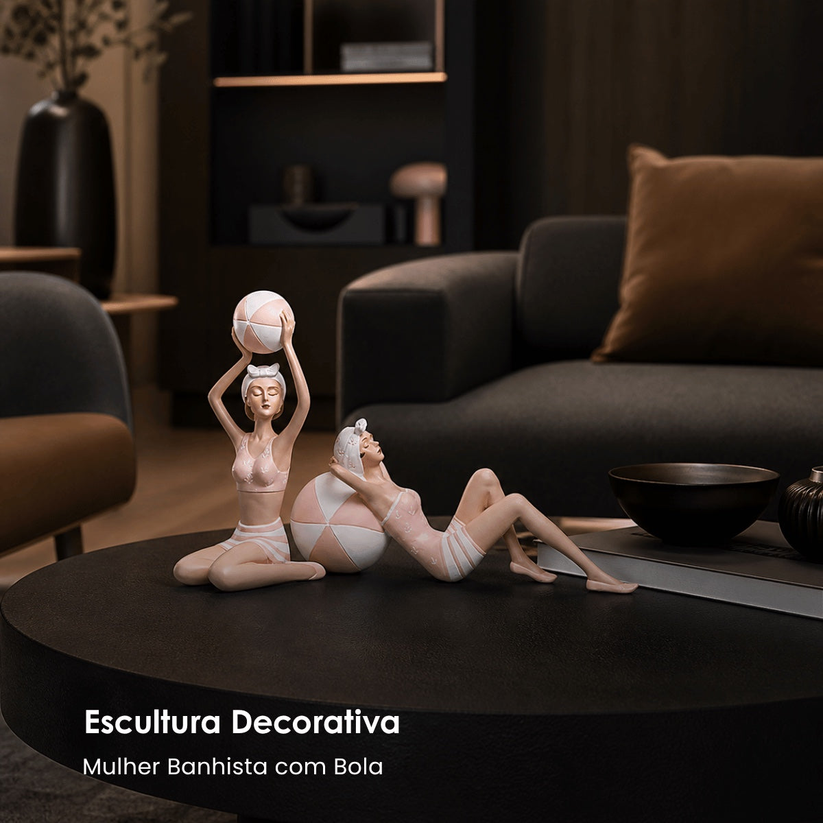Jg. 2 Esculturas Mulher Banhista C/ Bola 23cm