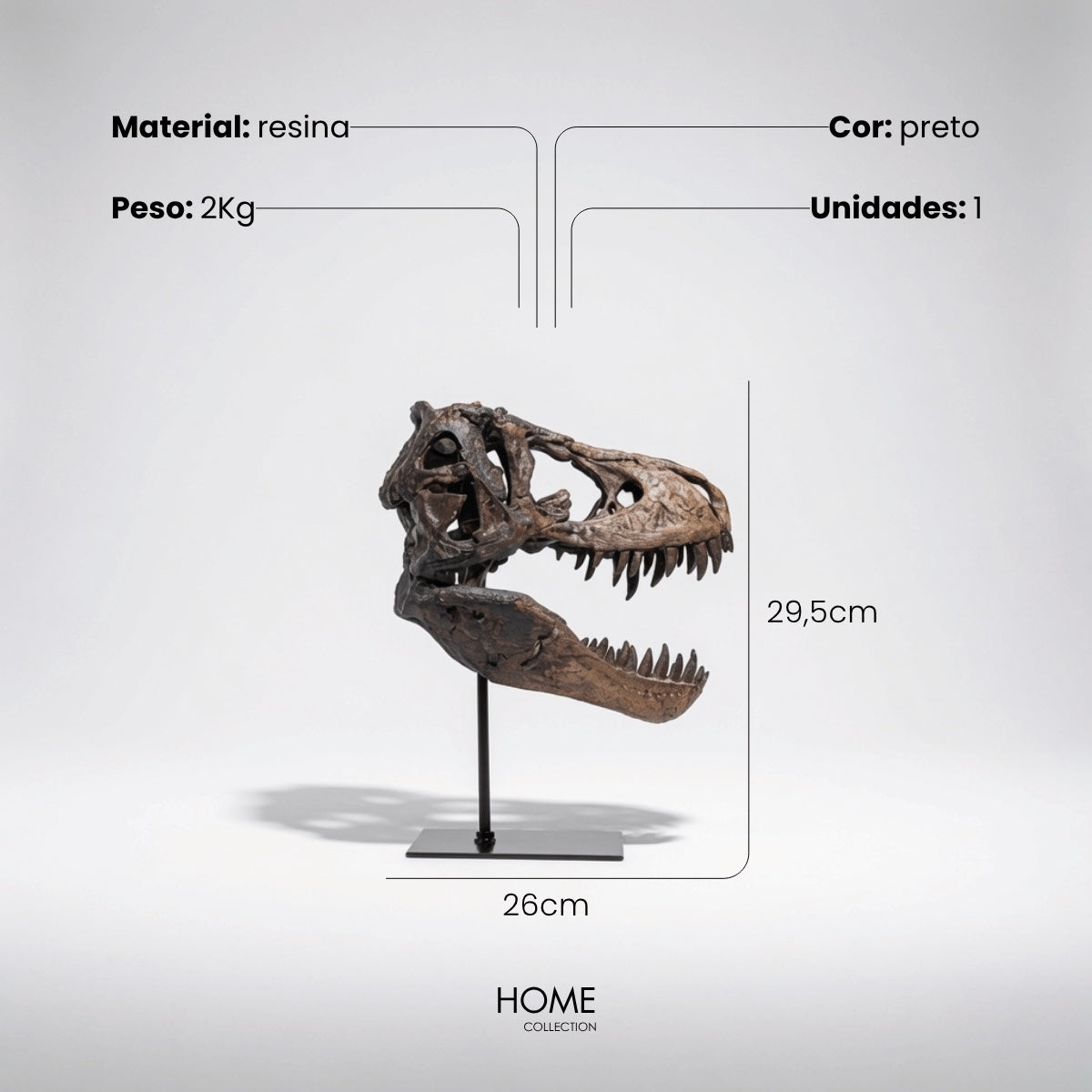 Escultura Cabeca de Dinossauro 26x15x30cm