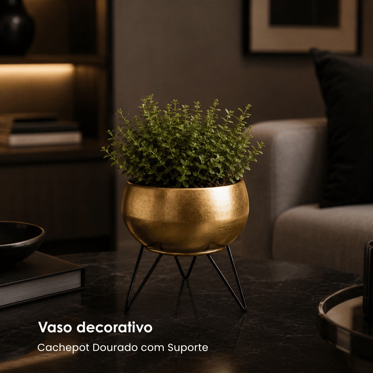 Cachepot Dourado C/ Suporte 20cm