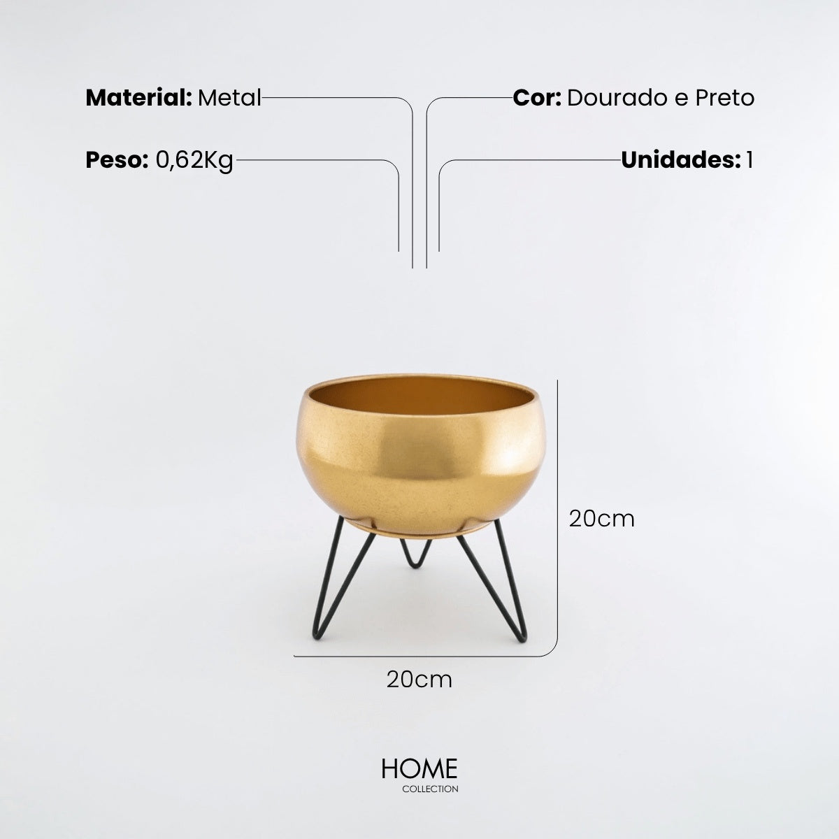 Cachepot Dourado C/ Suporte 20cm