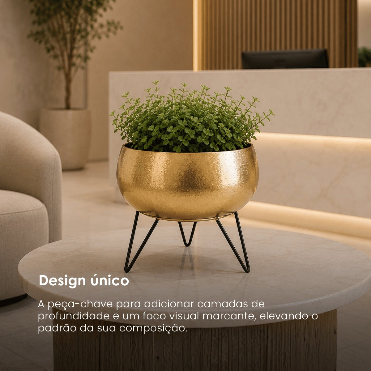 Cachepot Dourado C/ Suporte 25cm