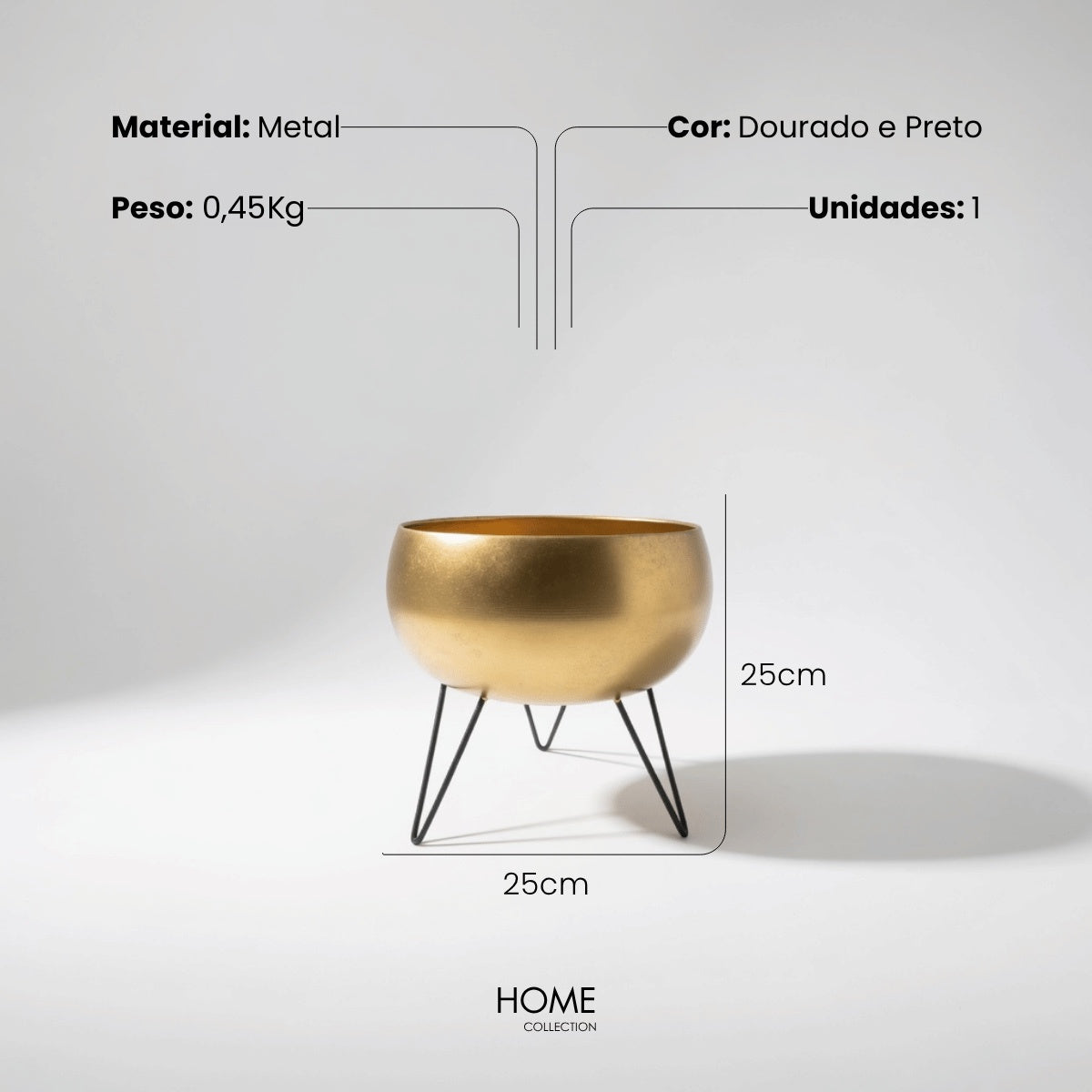 Cachepot Dourado C/ Suporte 25cm