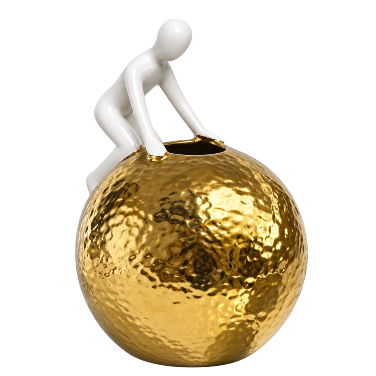 Escultura Figura Na Bola Dourada 20cm