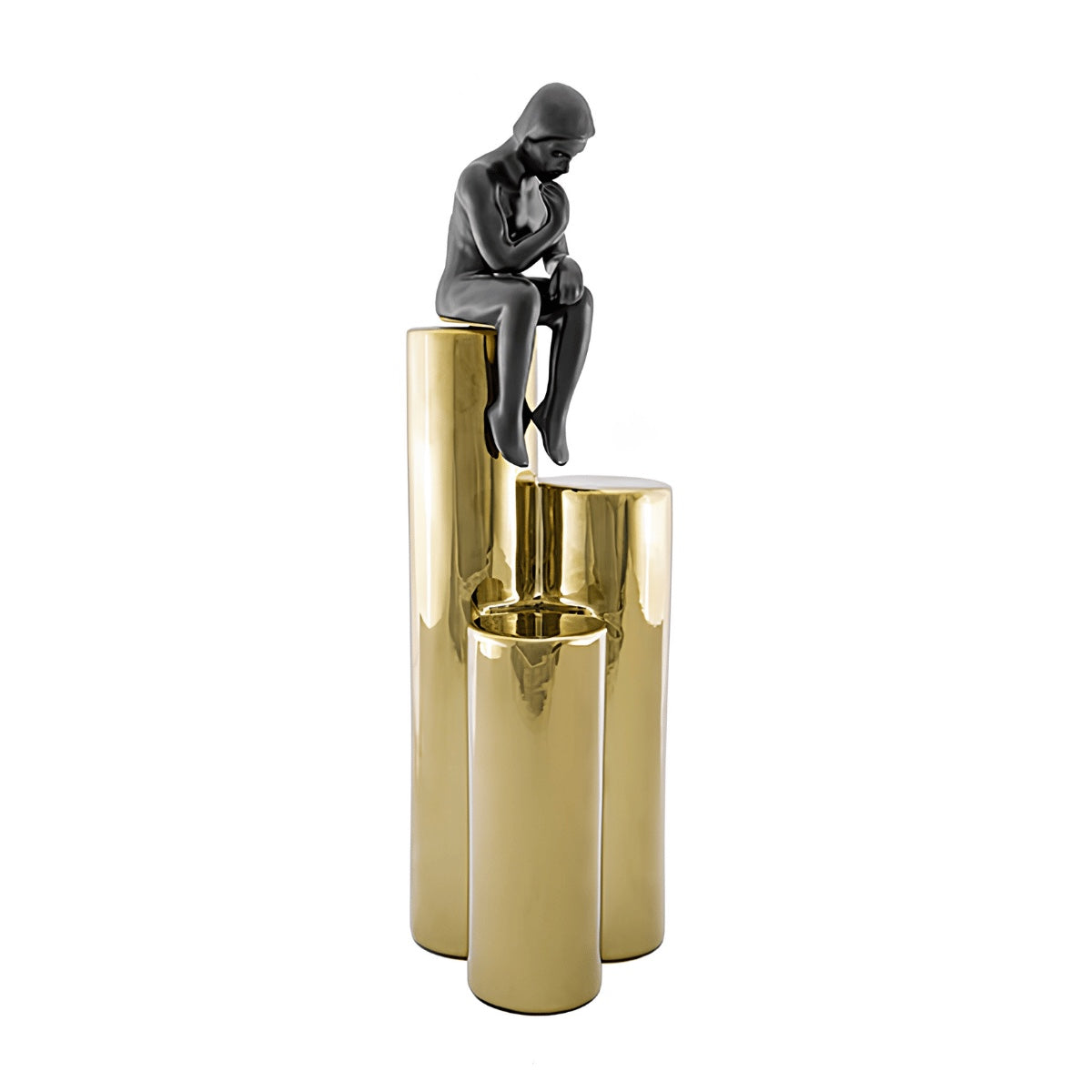 Escultura Figura Sentada Na Base Dourada 35cm