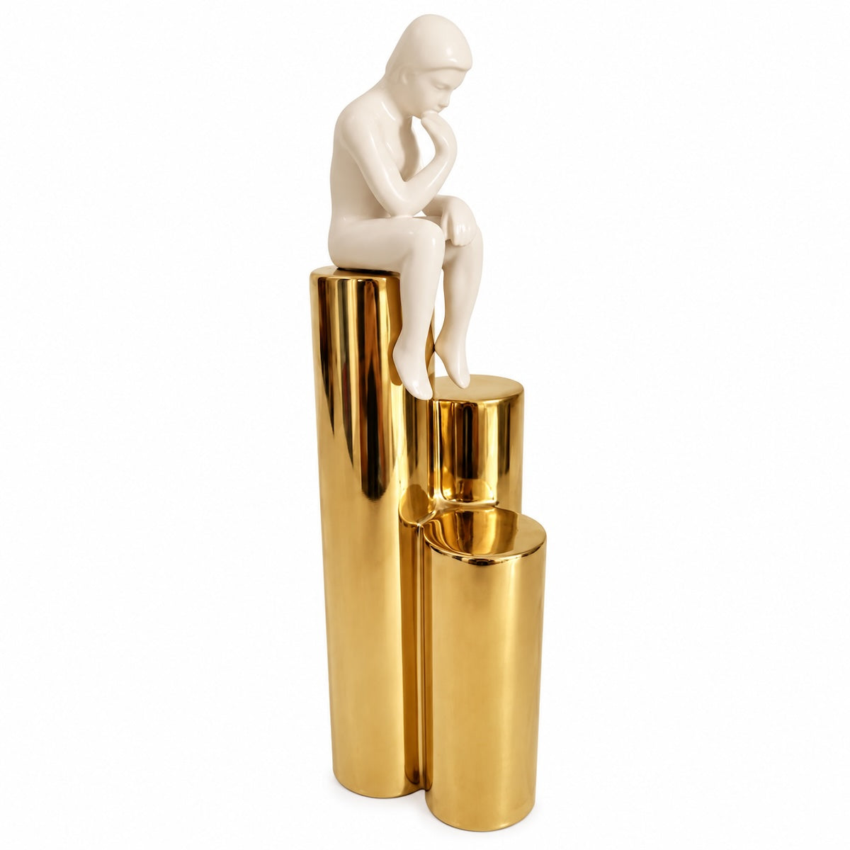 Escultura Figura Nude Sentada Na Base Dourada 35cm