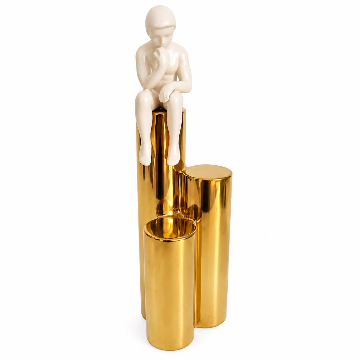 Escultura Figura Nude Sentada Na Base Dourada 35cm