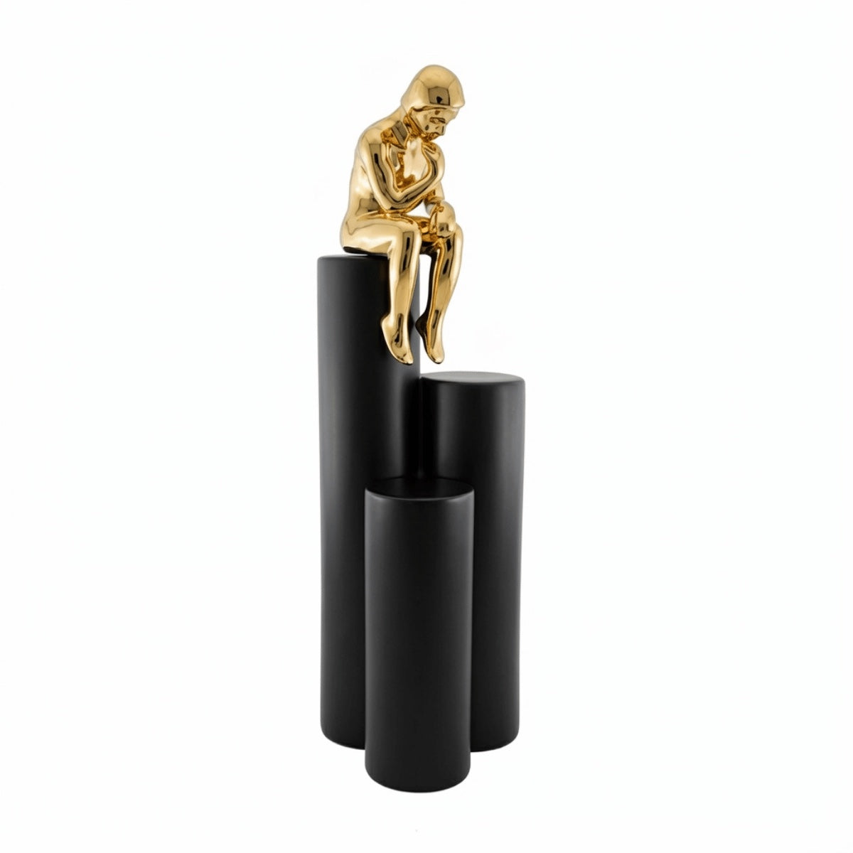 Escultura Figura Sentada Na Base Preta 35cm