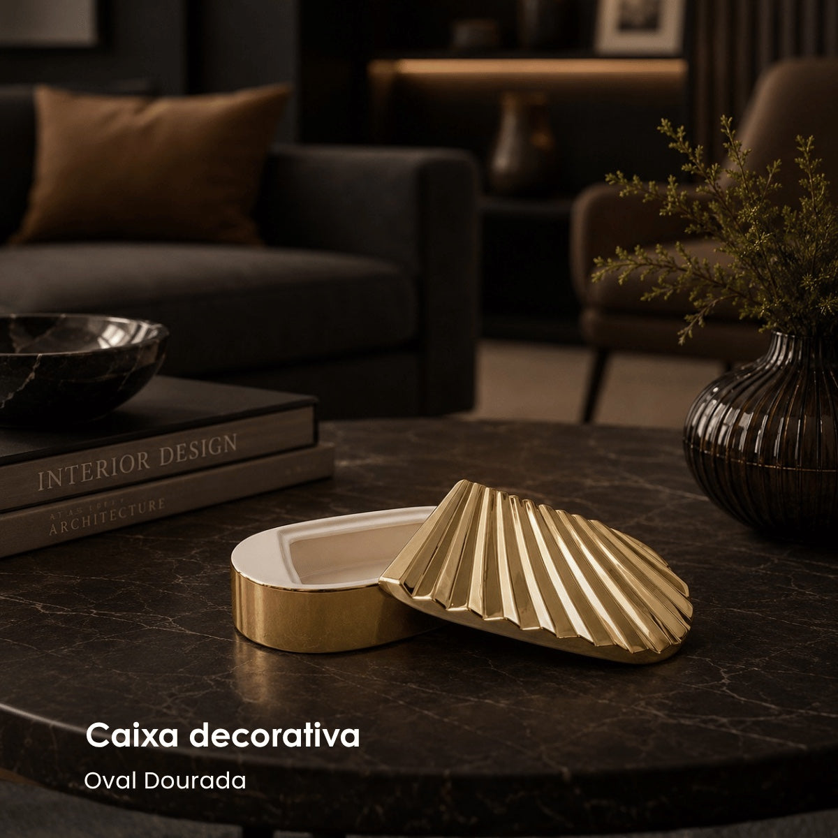 Caixa Oval Dourada 23cm