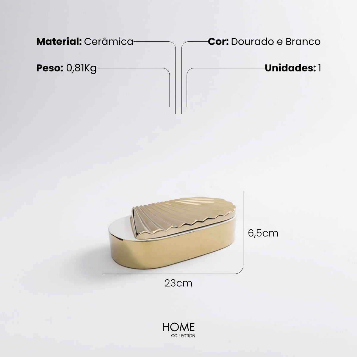 Caixa Oval Dourada 23cm