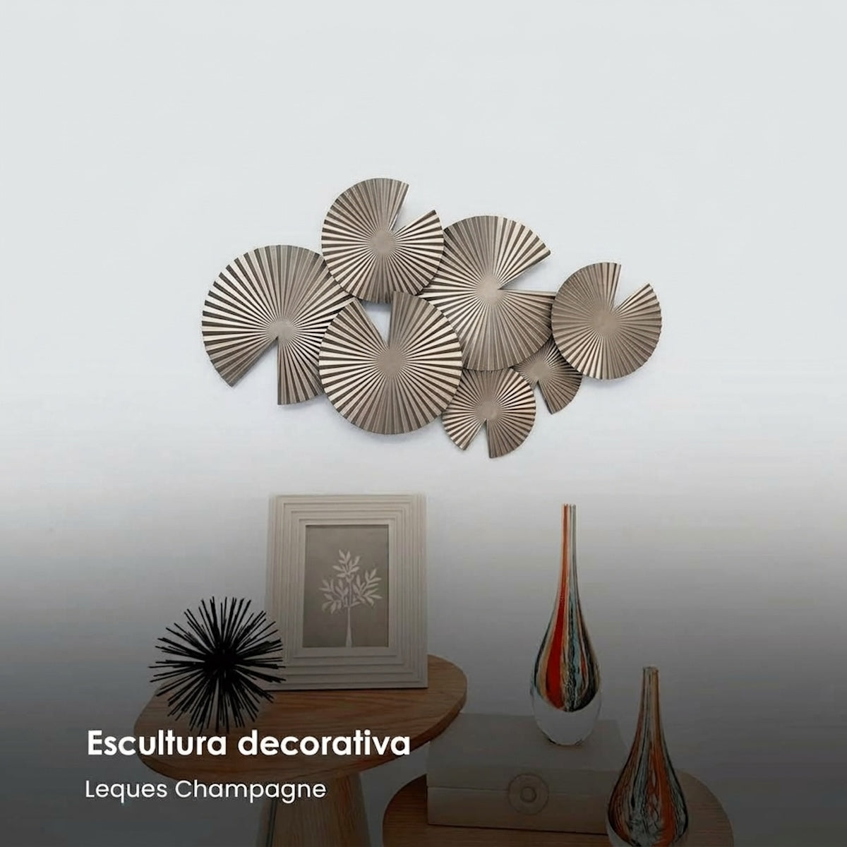 Escultura de Parede Leques Champagne 100x7x59cm
