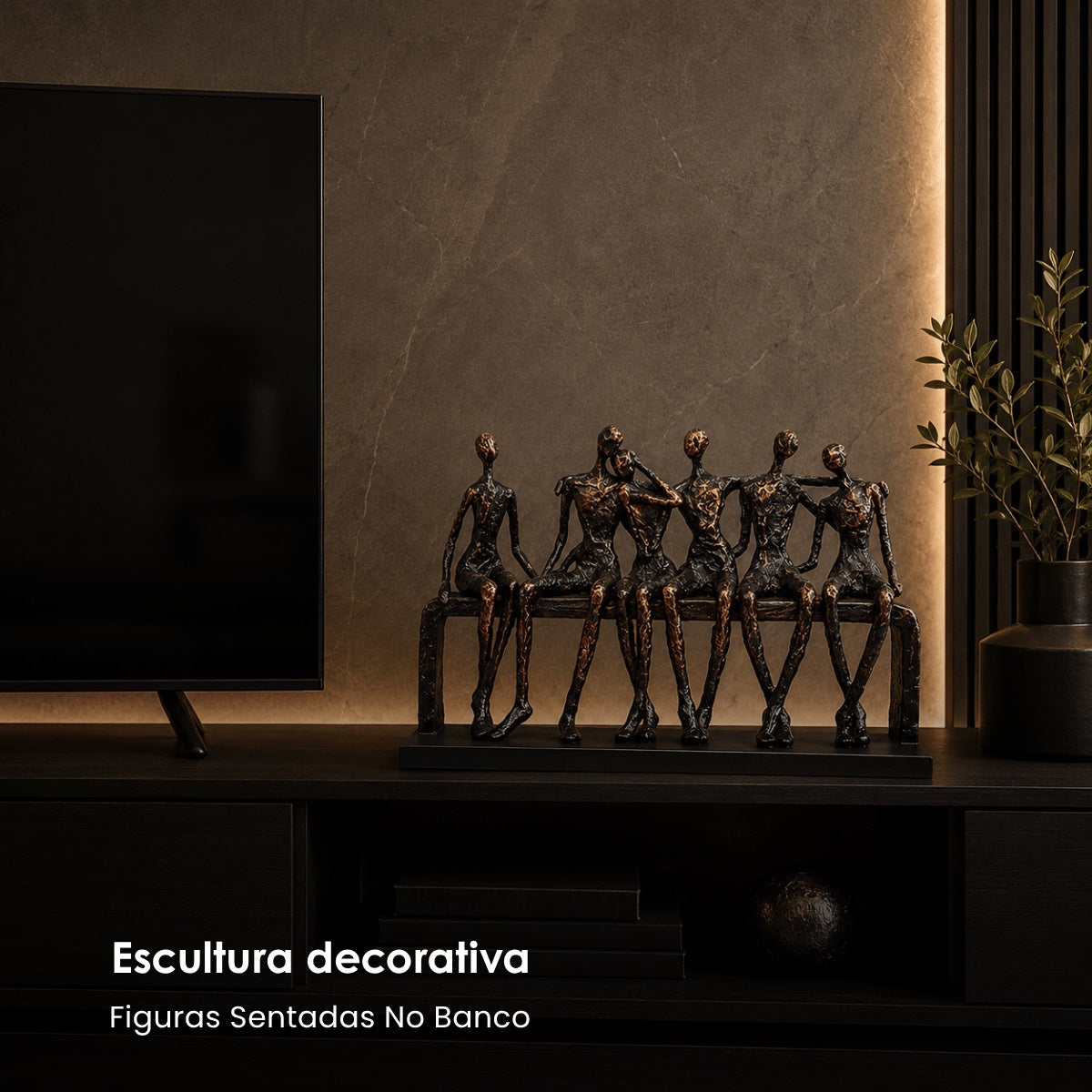 Escultura Figuras Sentadas No Banco 38x25cm