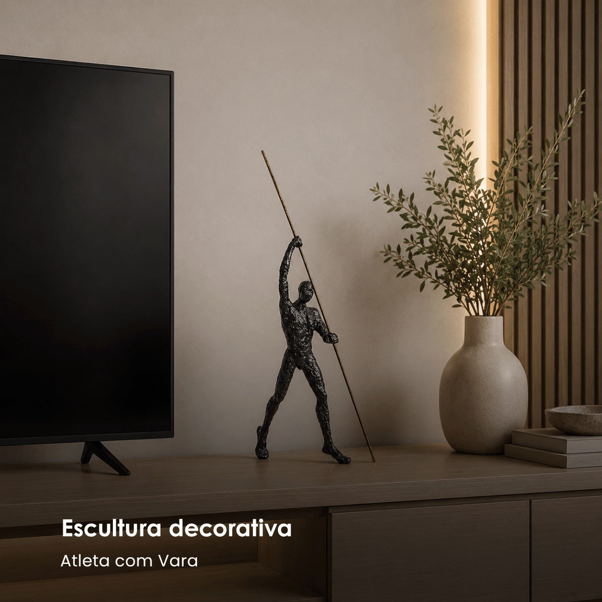 Escultura Atleta C/ Vara 54cm