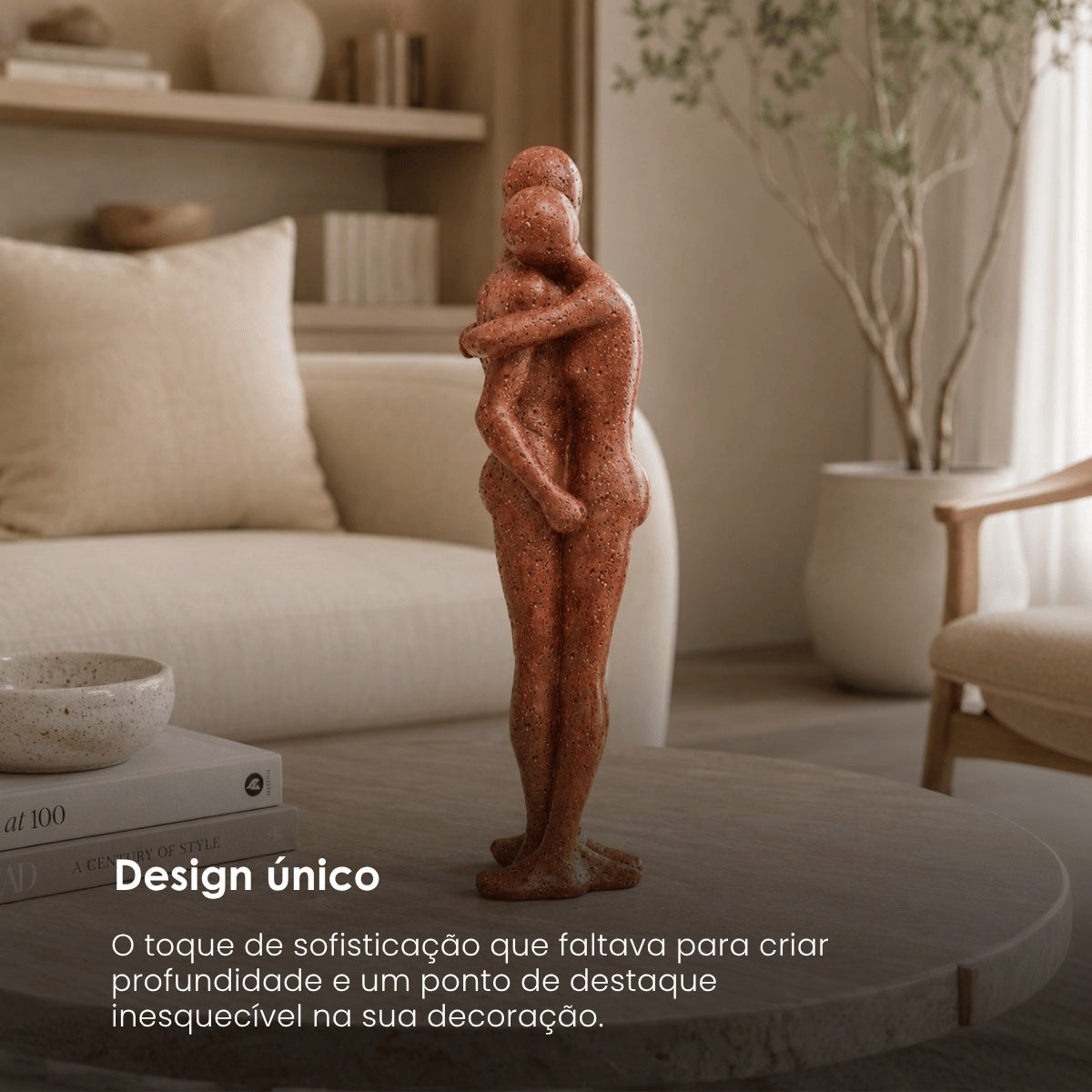 Escultura Casal Abracado Terracota 49cm