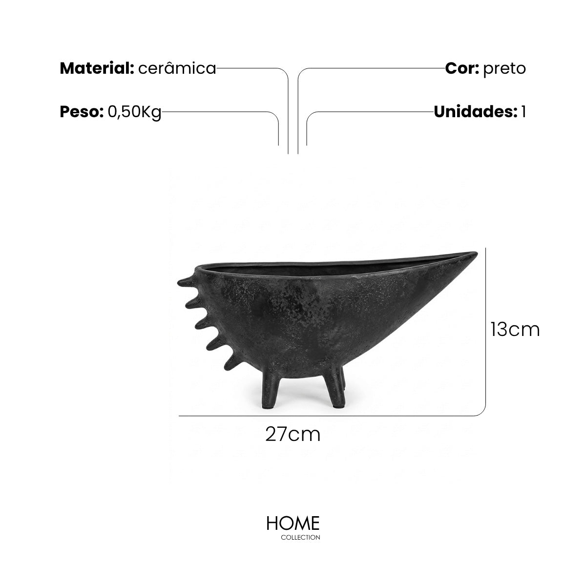 Centro de Mesa Canoa Preto 27x13cm