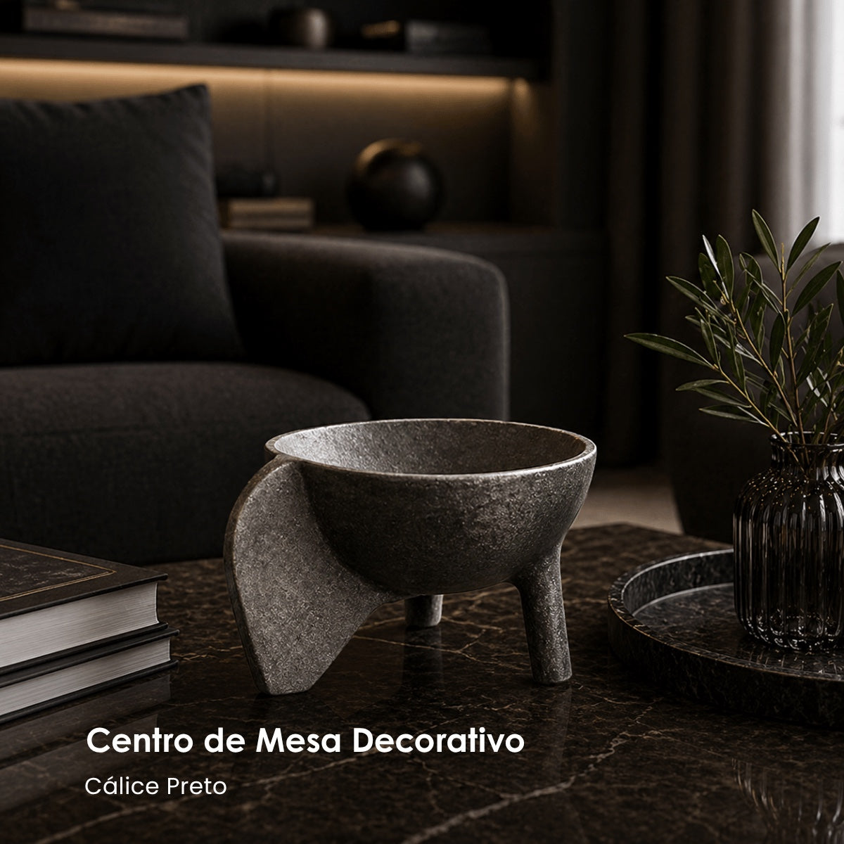 Centro de Mesa Calice Preto 27x13cm