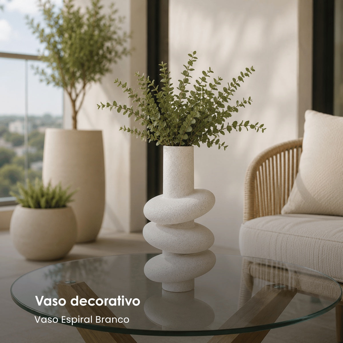 Vaso Espiral Branco Areia 29cm