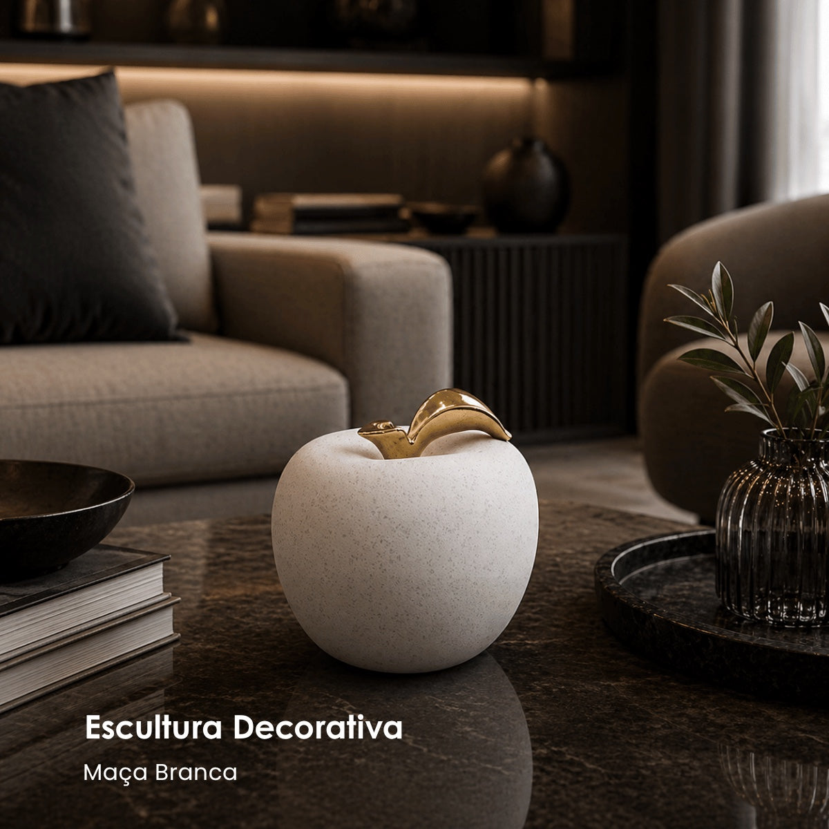 Escultura Maca Branca Areia 15cm