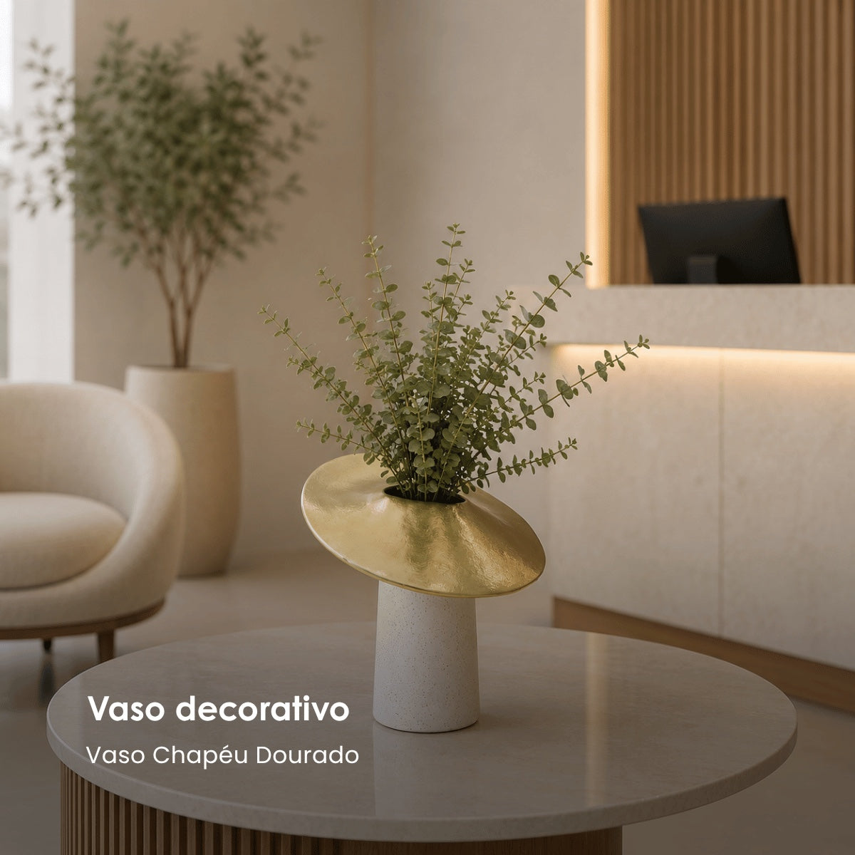 Vaso Chapeu Dourado 29cm