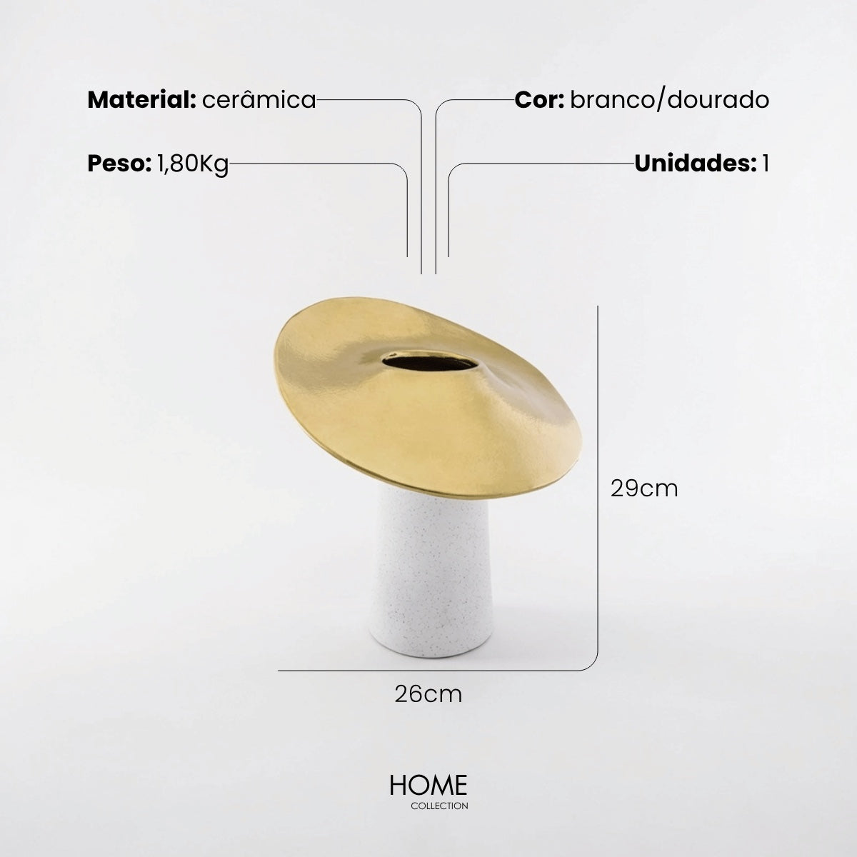 Vaso Chapeu Dourado 29cm