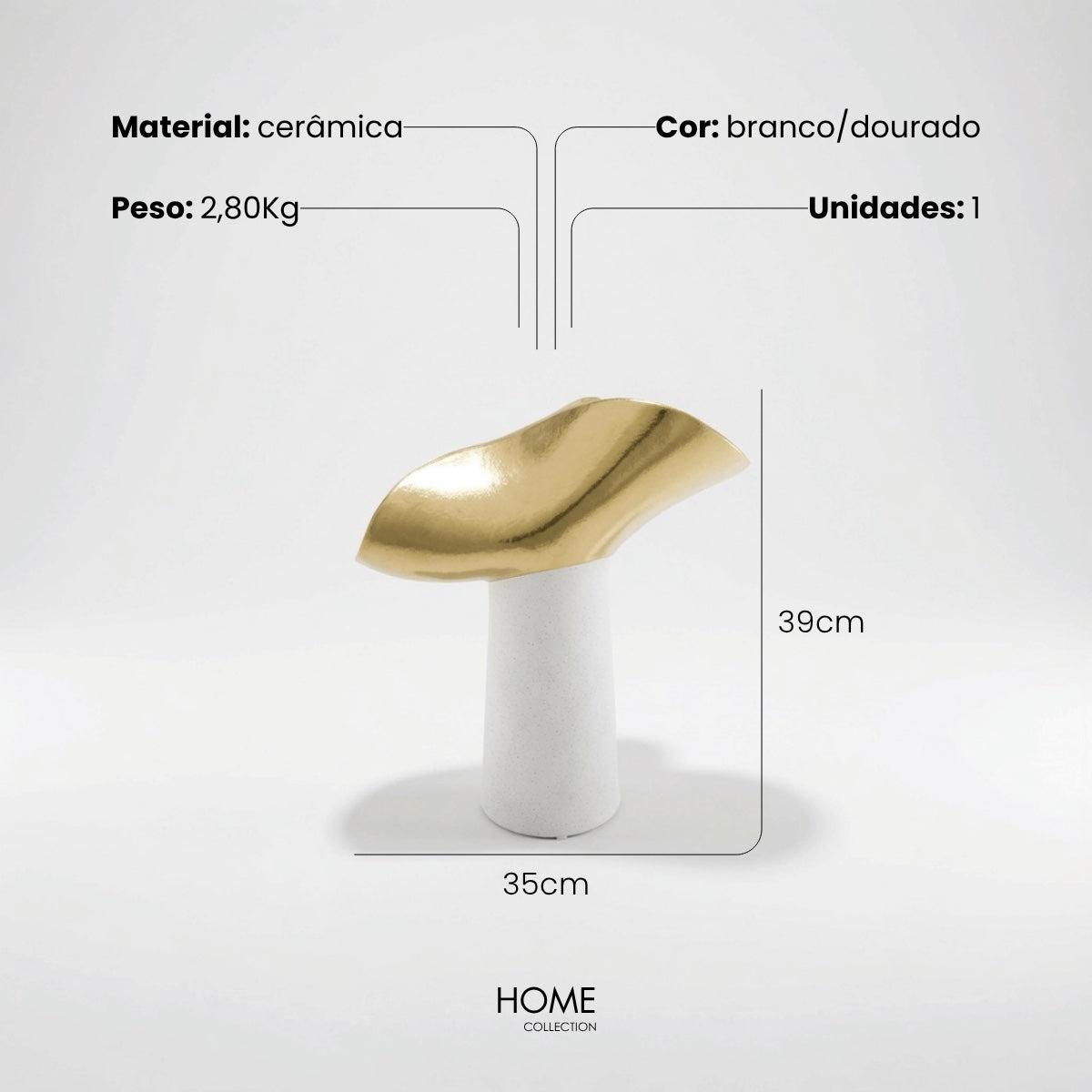 Vaso Chapeu Dourado 39cm