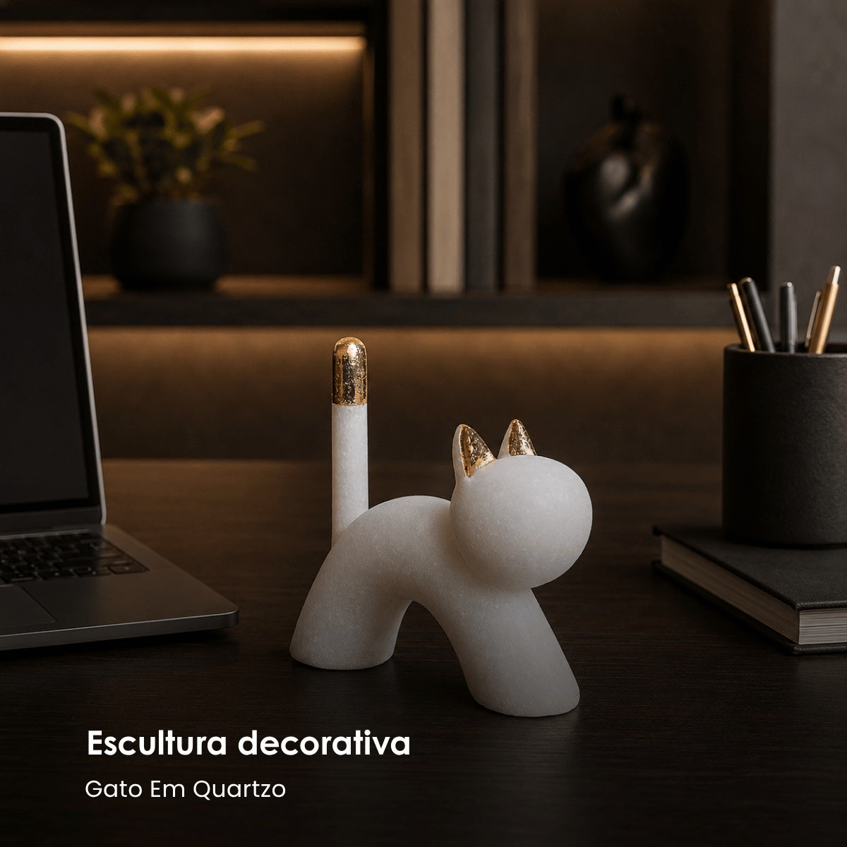 Escultura Gato Em Quartzo 13cm