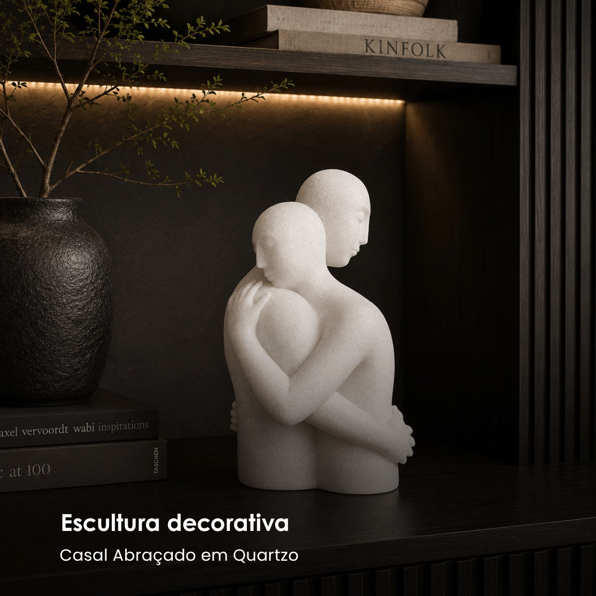 Escultura Casal Abracado Em Quartzo 39cm