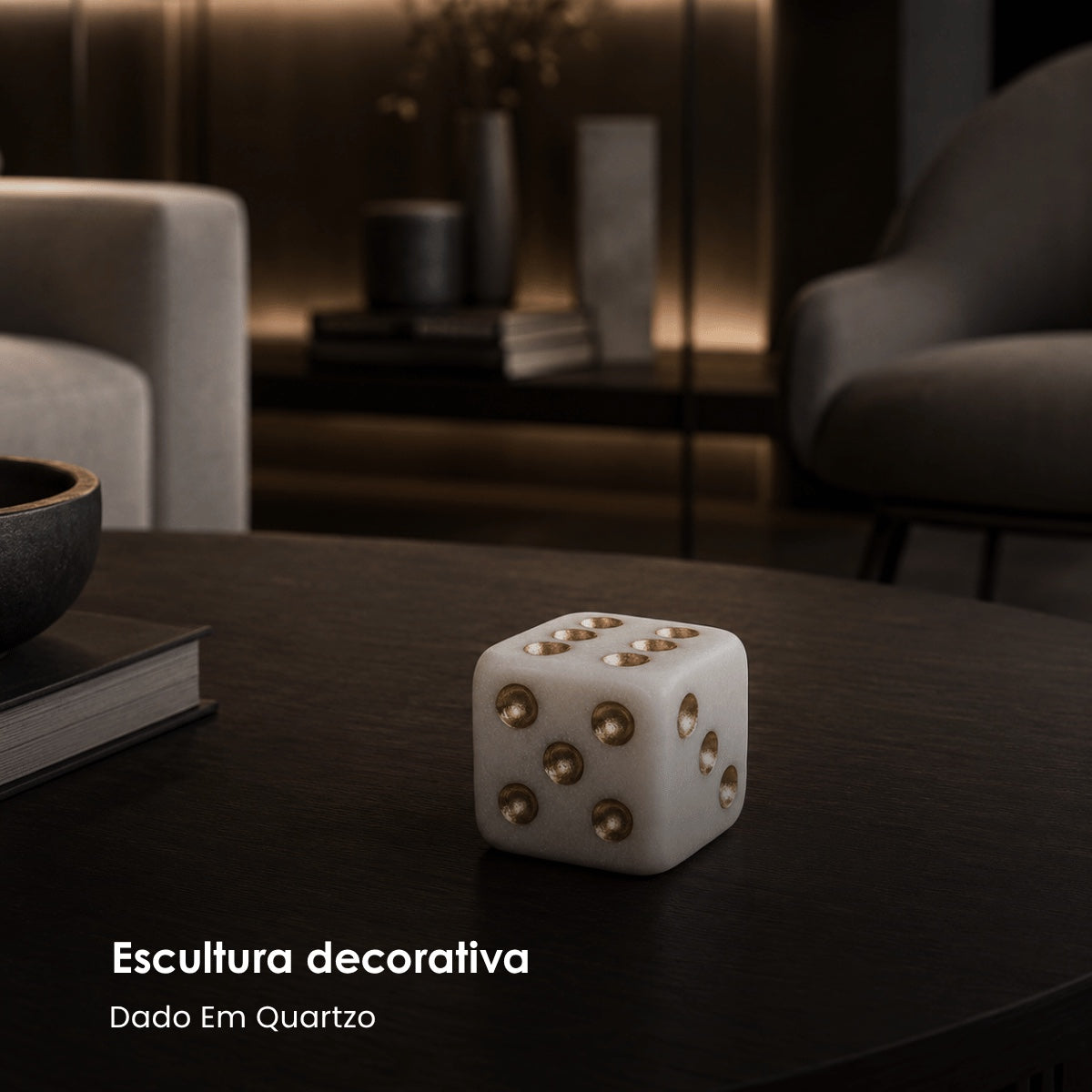 Escultura Dado Em Quartzo 12cm