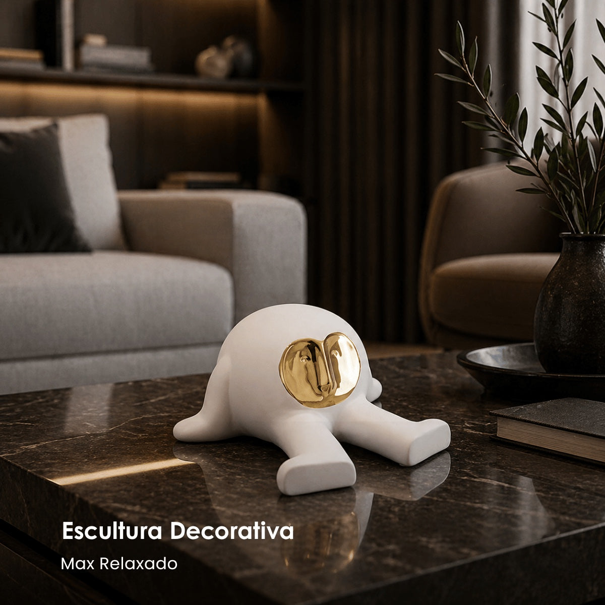 Escultura Max Relaxado Branco/dourado 23cm