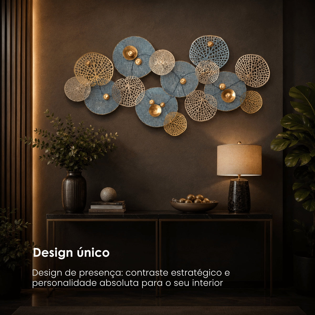Escultura de Parede Circulos Azul/dourado 126x7x67cm