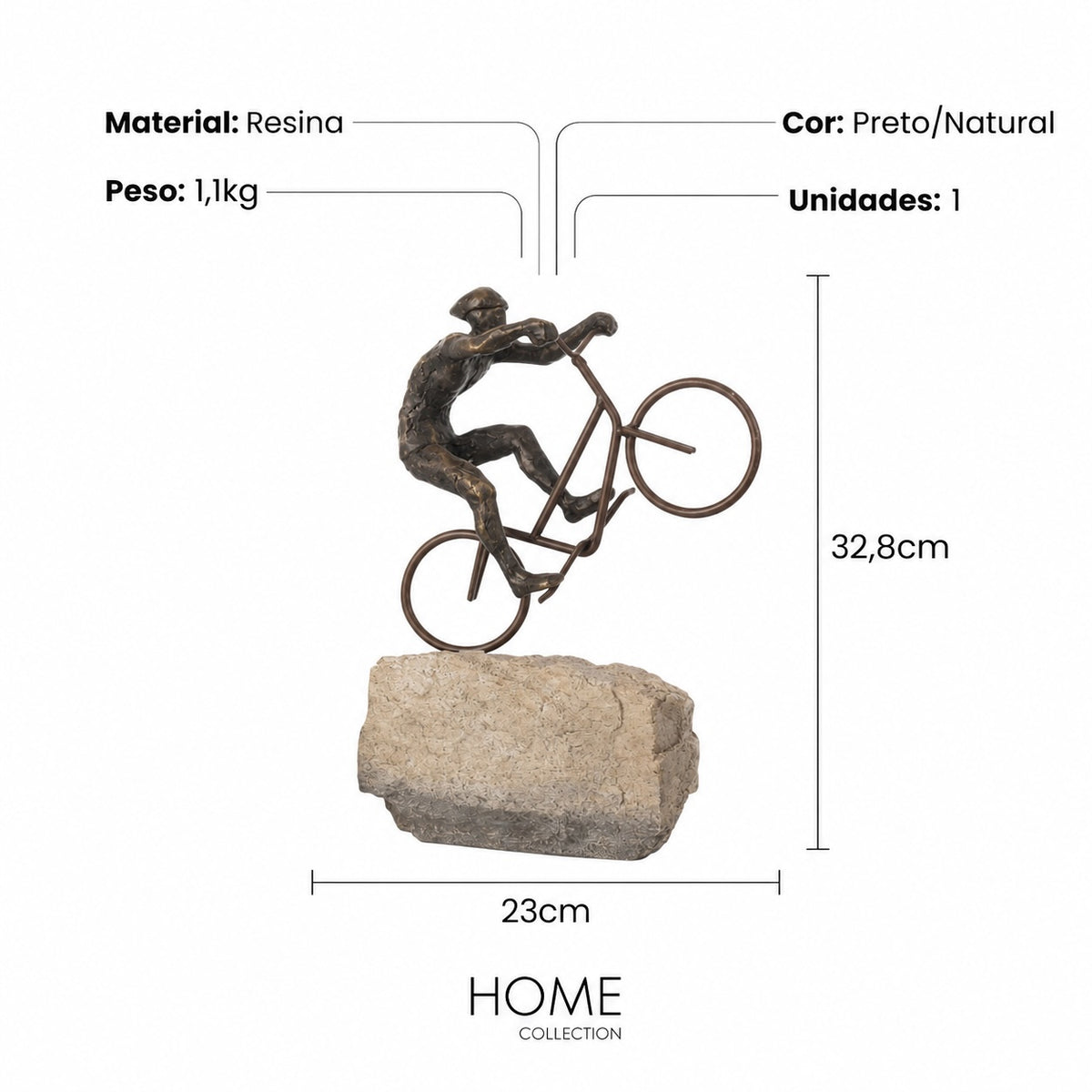 Escultura Ciclista Na Pedra 23x33cm
