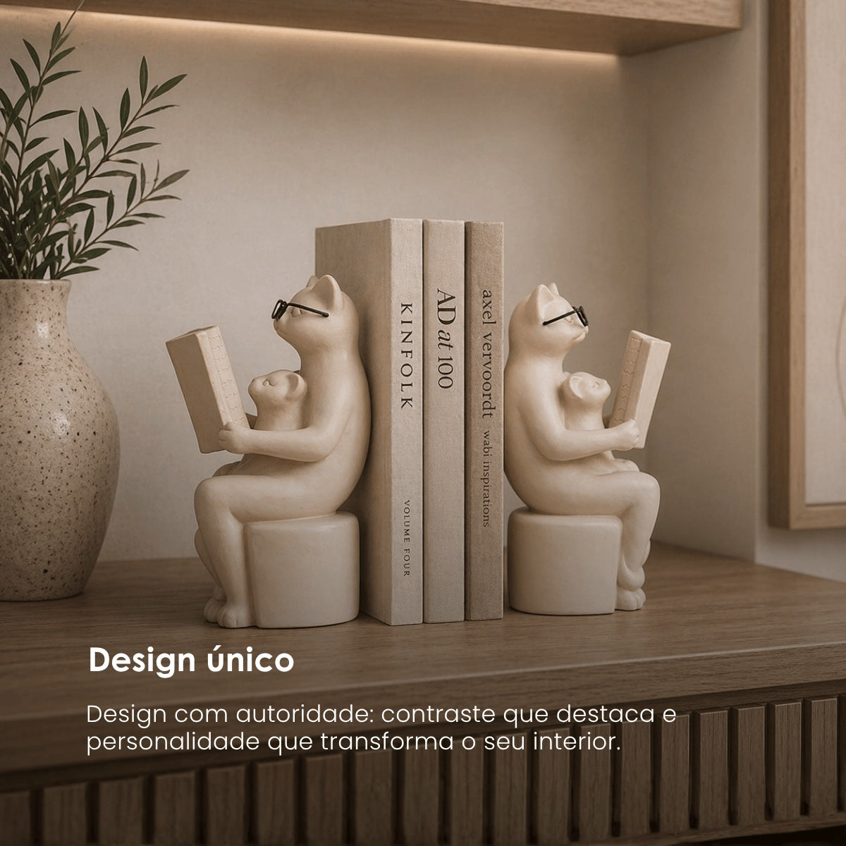 Jg. Porta Livros Gatos Leitores 16cm
