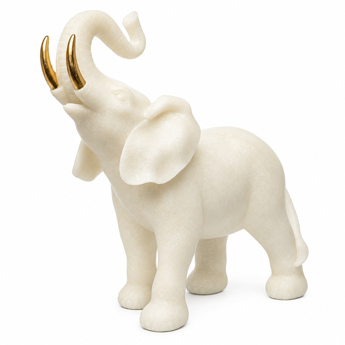 Escultura Elefante Tromba Erguida Em Quartzo 27cm