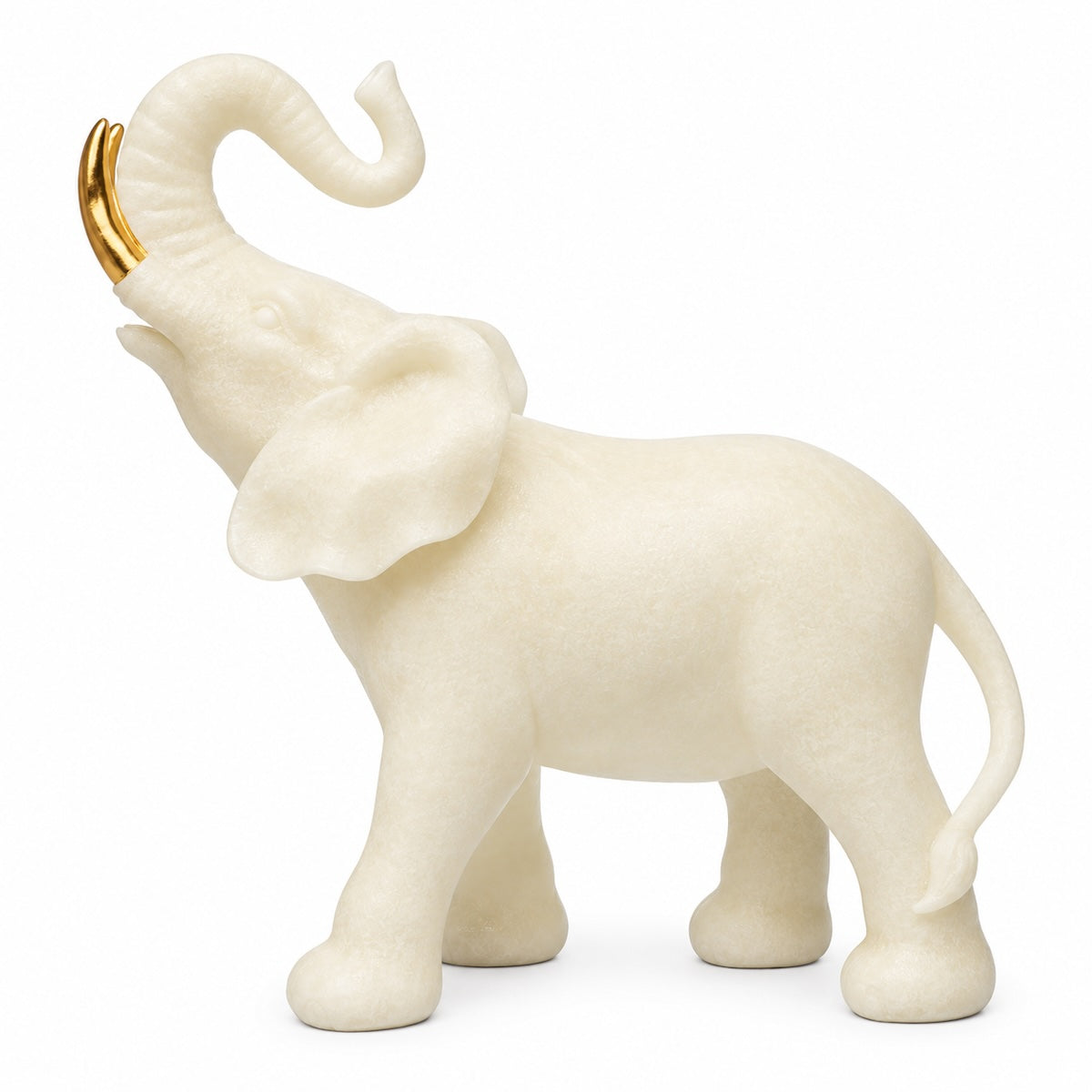 Escultura Elefante Tromba Erguida Em Quartzo 27cm