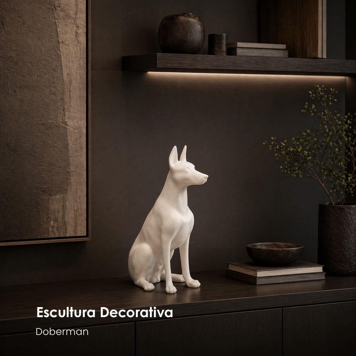 Escultura Doberman Em Quartzo 37cm