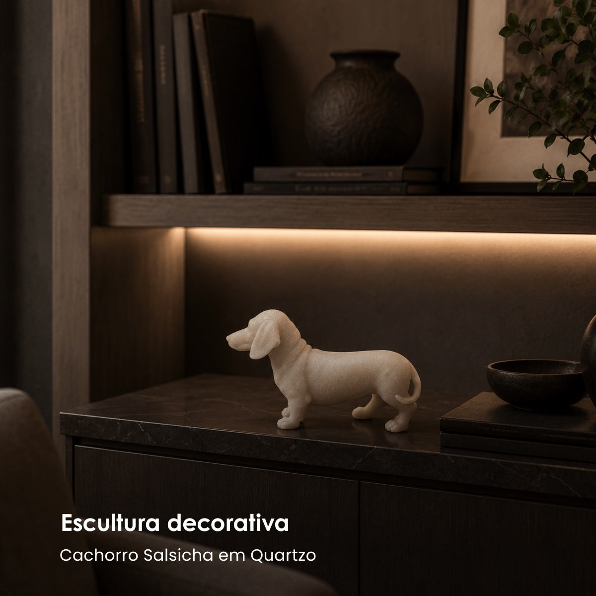 Escultura Cachorro Salsicha Em Quartzo 24Cm