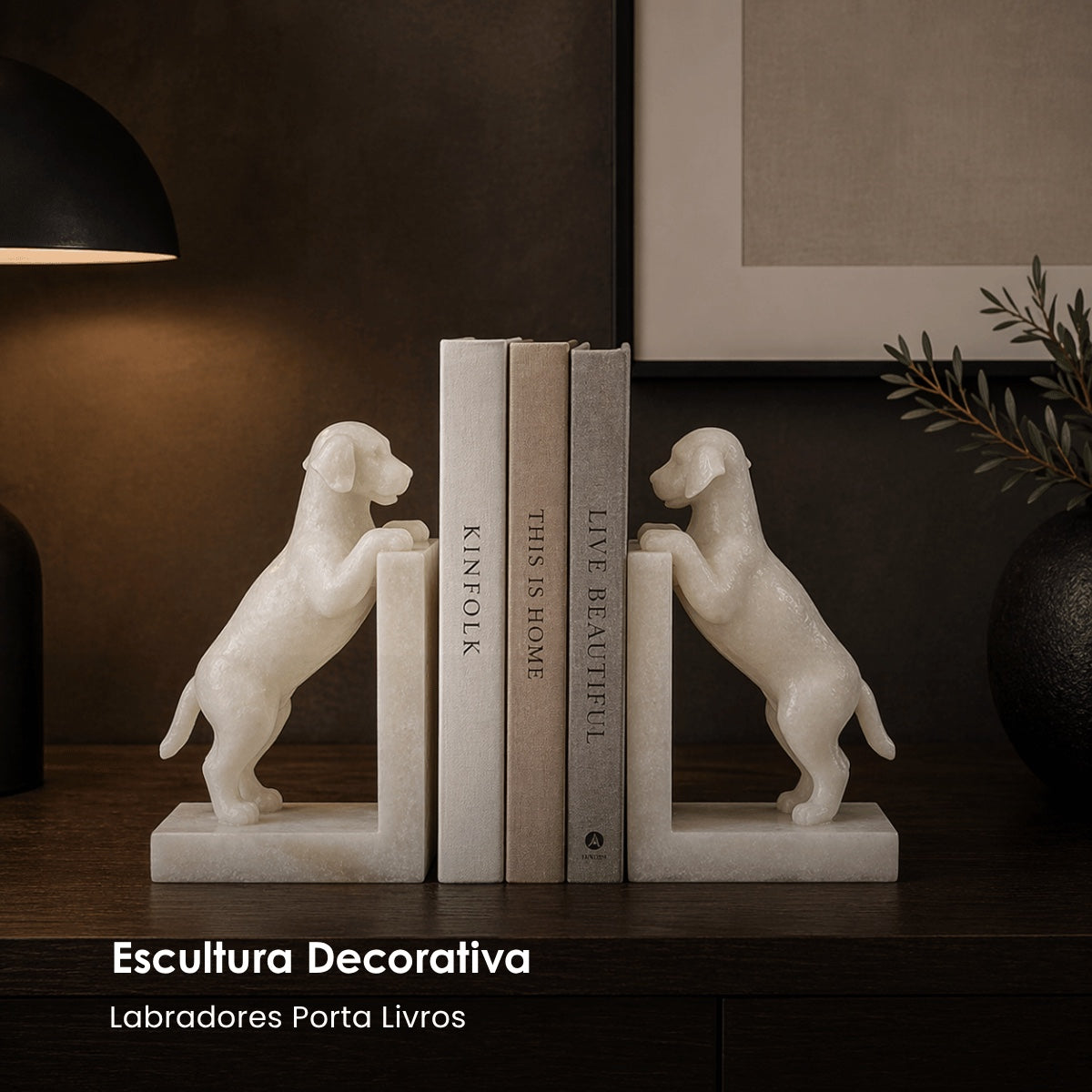 Jg. Porta Livros Labradores Em Quartzo 21cm
