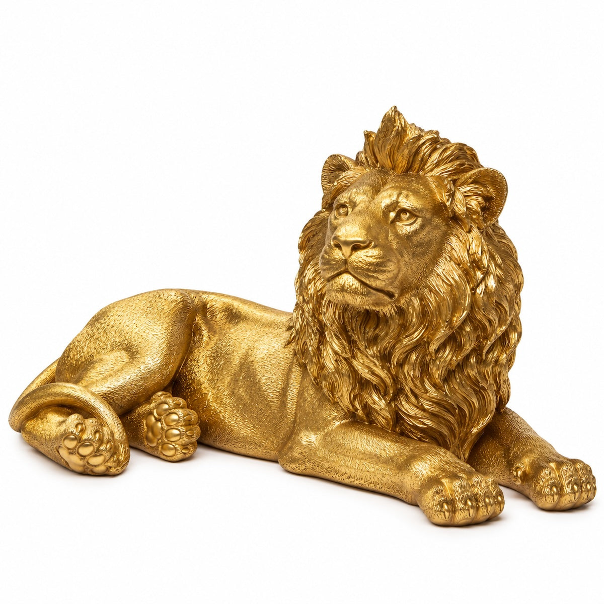 Escultura Leao Em Repouso Dourado 40cm