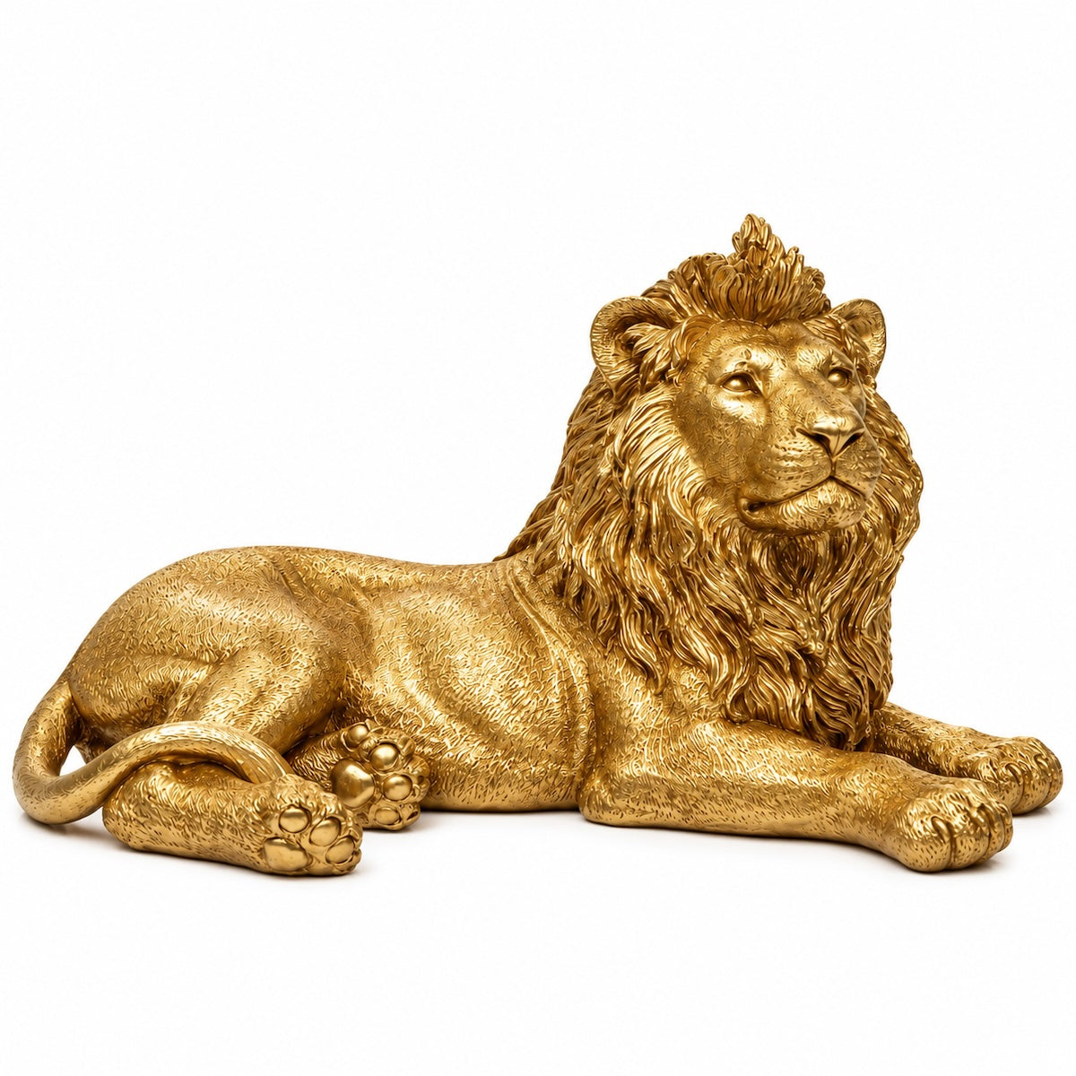 Escultura Leao Em Repouso Dourado 40cm