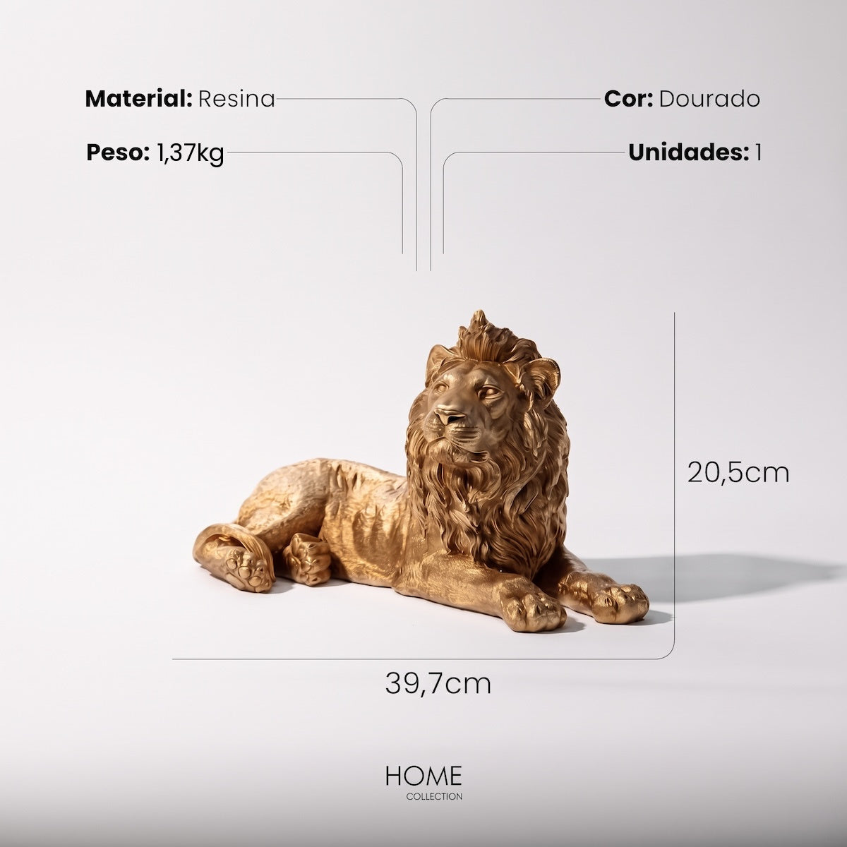 Escultura Leao Em Repouso Dourado 40cm