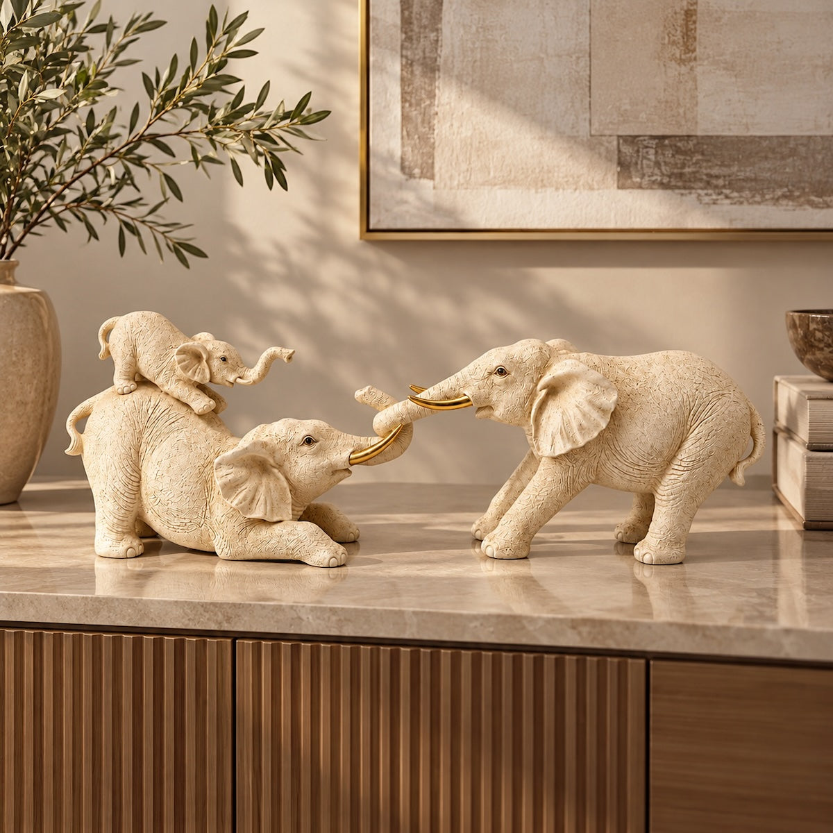 Escultura Elefantes Brincando 49X18Cm