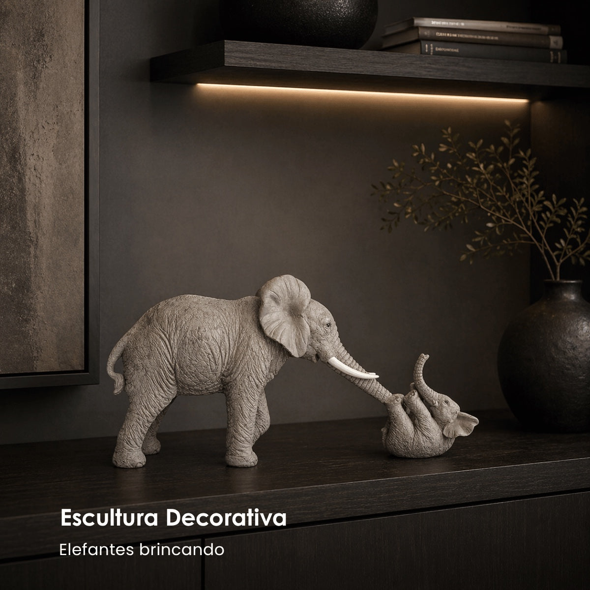 Escultura Elefante Brincando C/ Filho 19cm