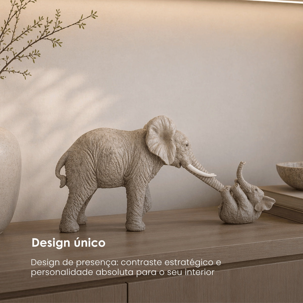 Escultura Elefante Brincando C/ Filho 19cm