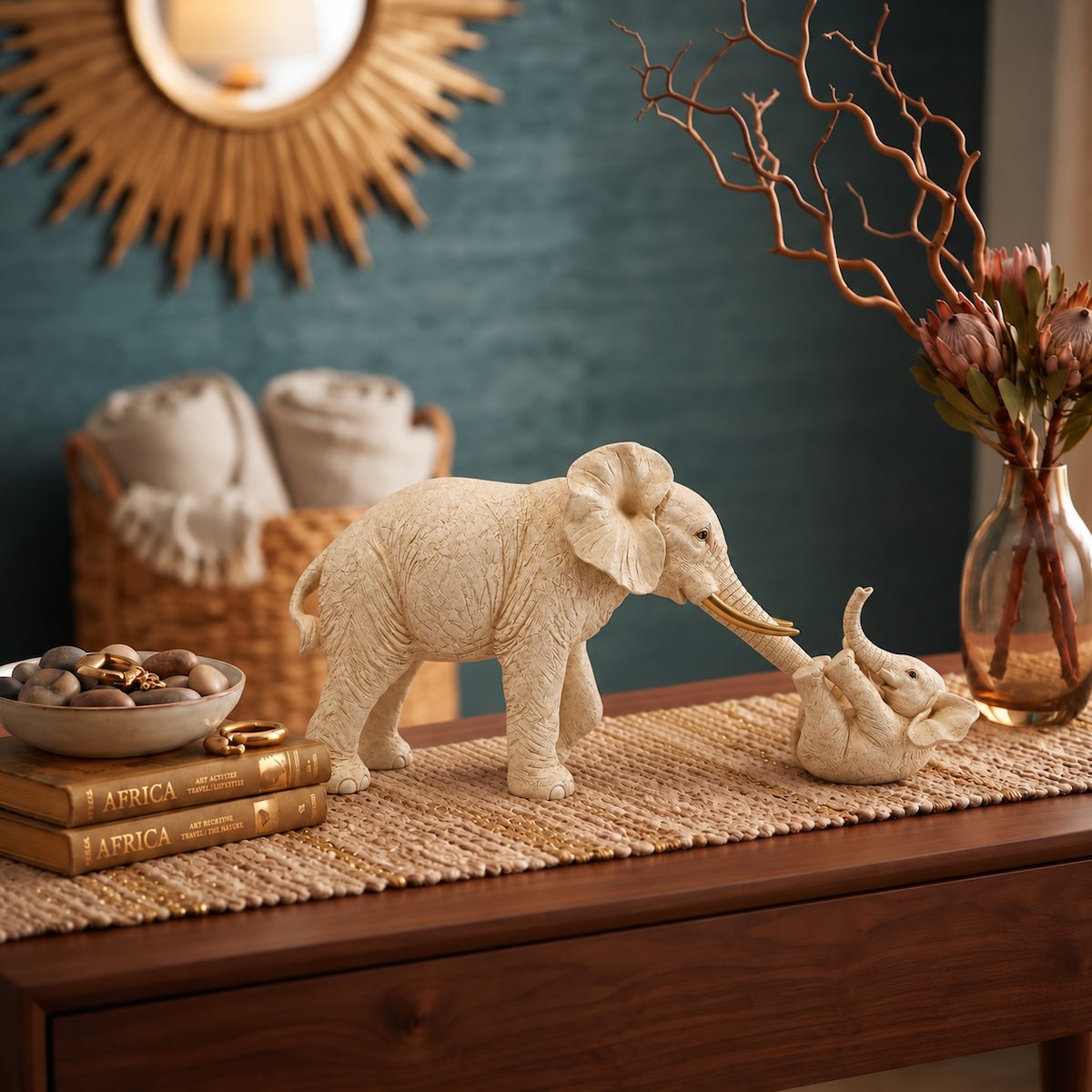Escultura Elefante Brincando C/ Filho 19cm