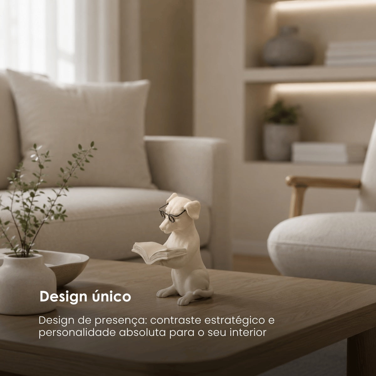 Escultura Cachorro Lendo Livro 13cm